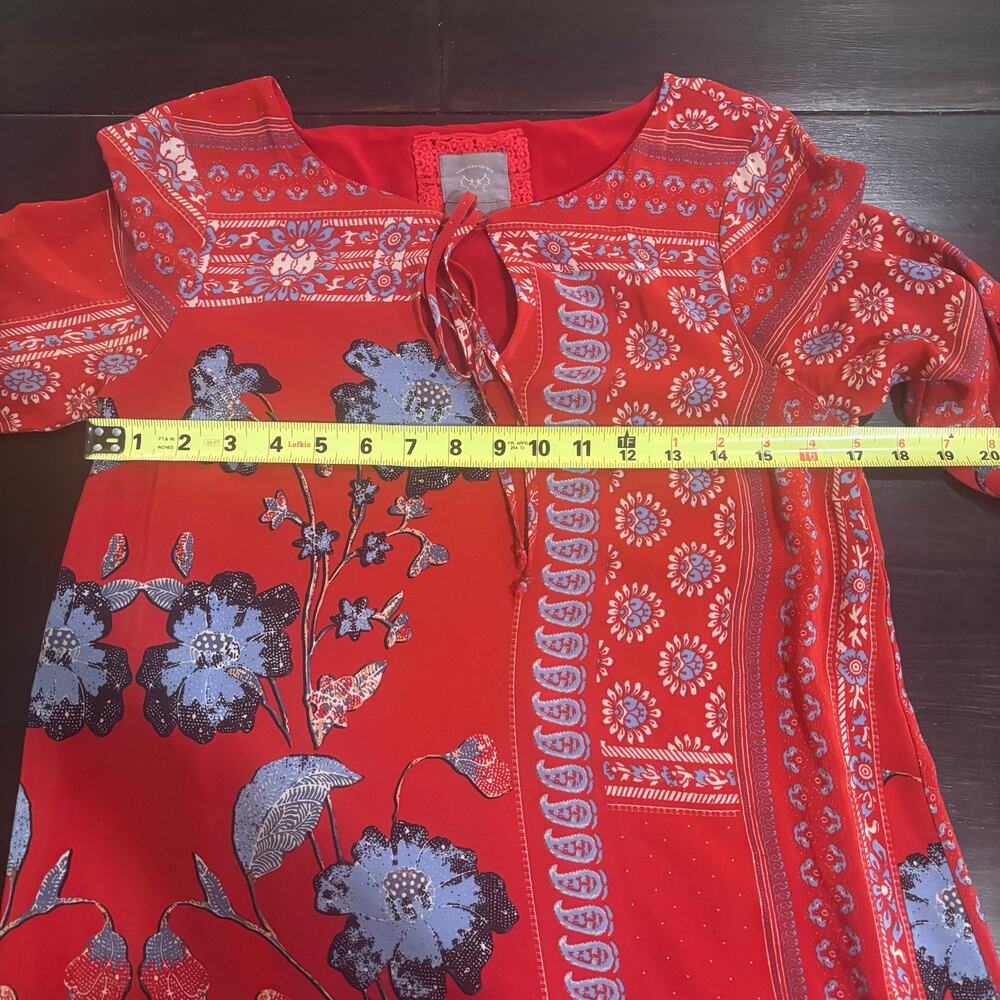 Vanessa Virginia Anthropologie Silk Mini Dress Red Floral Boho Bell Sleeve Sz4 - Picture 7 of 8